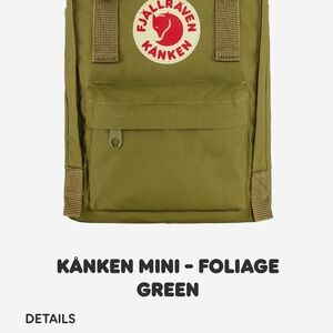 Fjällräven Kånken Mini Backpack in Foliage Green with Red Logo